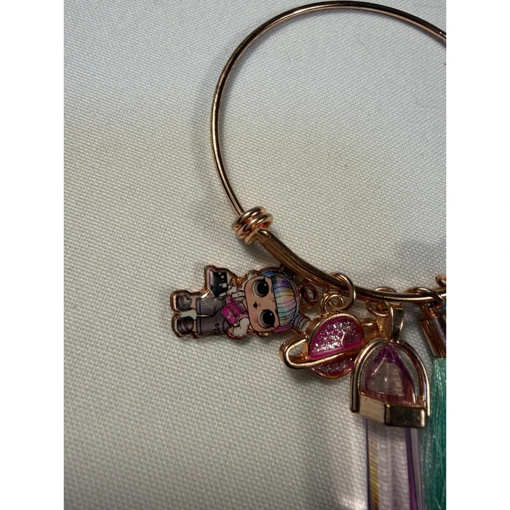 LOL Surprise‎ Rose Gold Tone Charm Bangle Planet Tassel Crystal Point